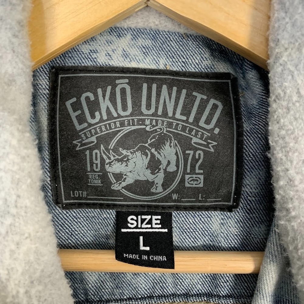 Ecko Unltd Acid Wash Denim Hooded Vest Hip Hop Y2K Streetwear Men's Large - Picture 5 of 8